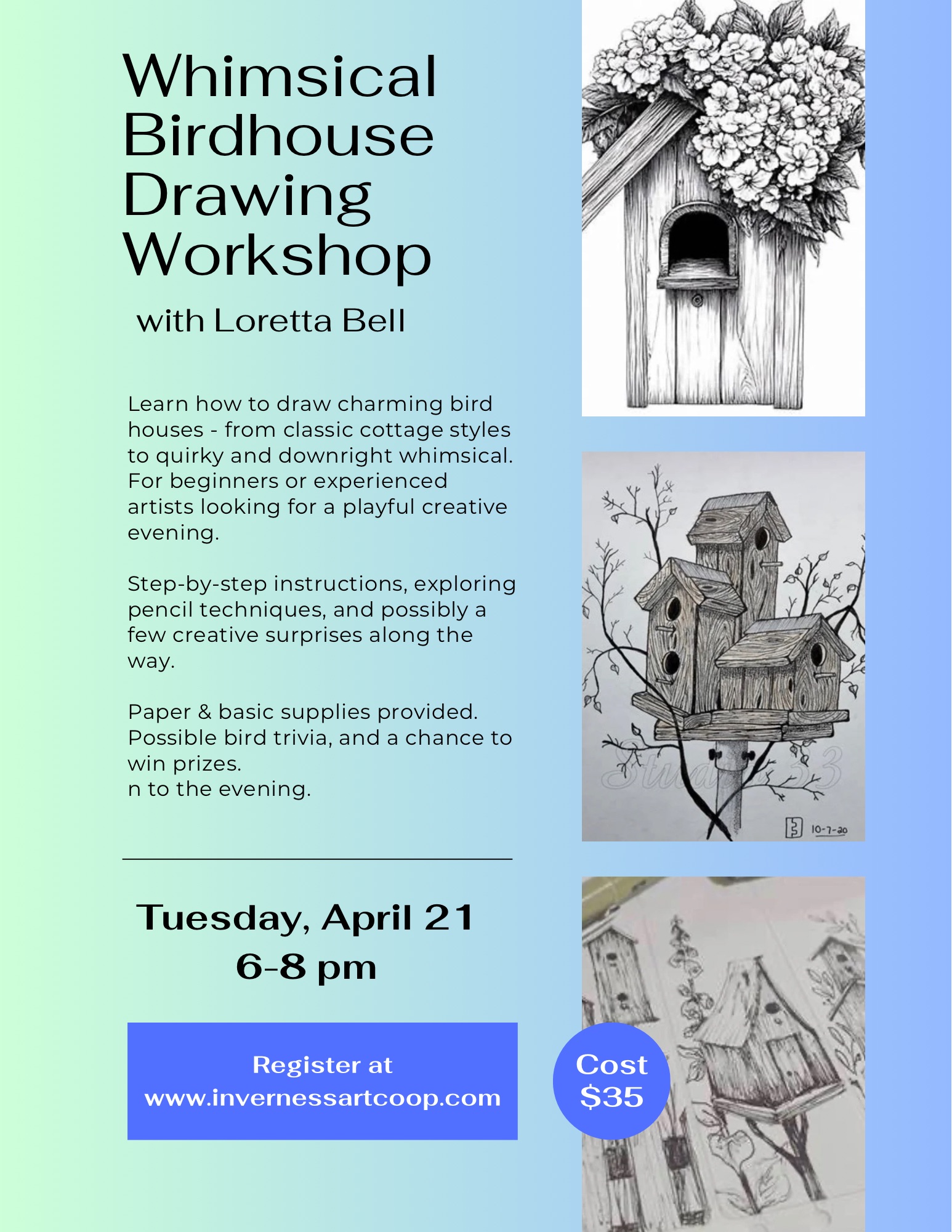 Whimsical Birdhouse Drawing Workshop