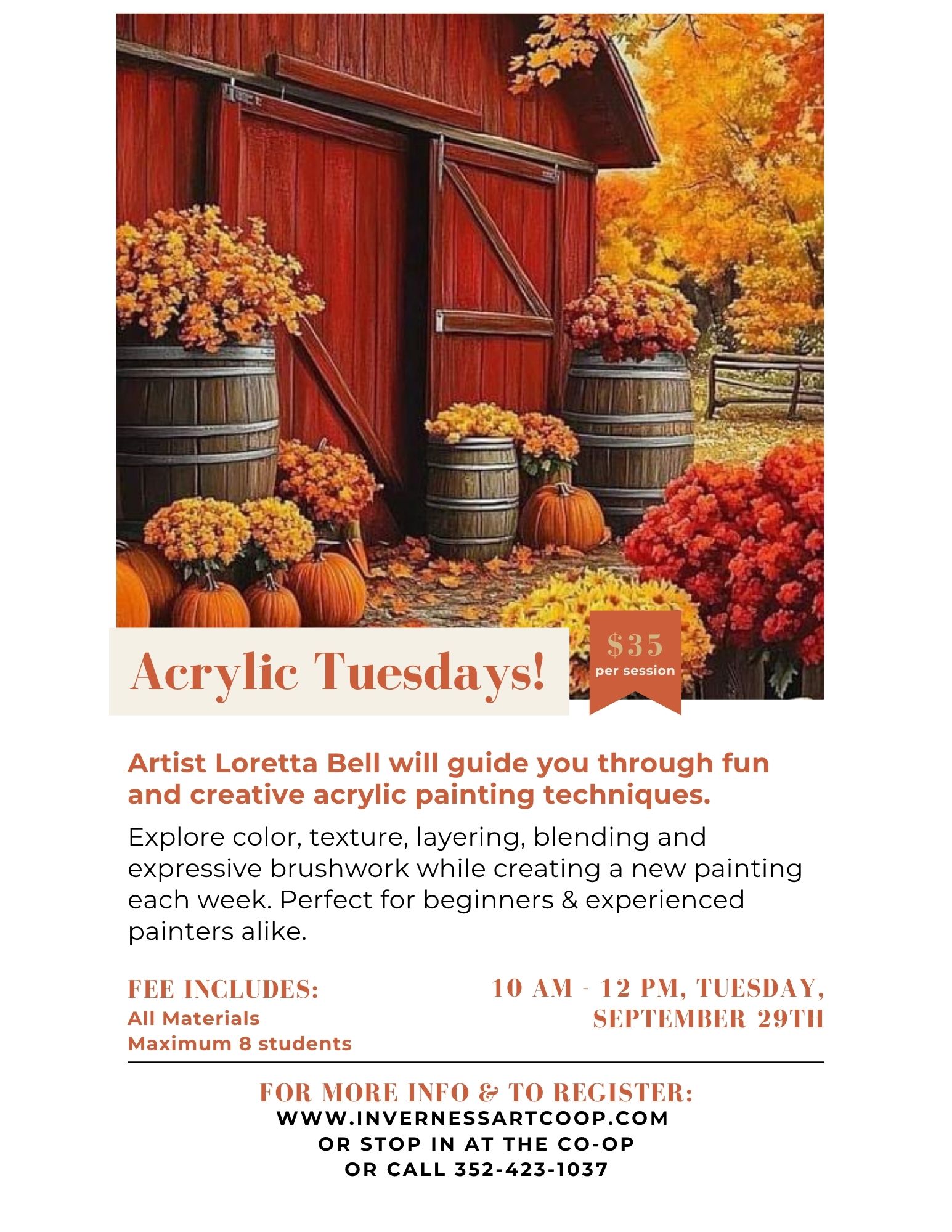 Acrylic Tuesdays - Fall Barn Scene 