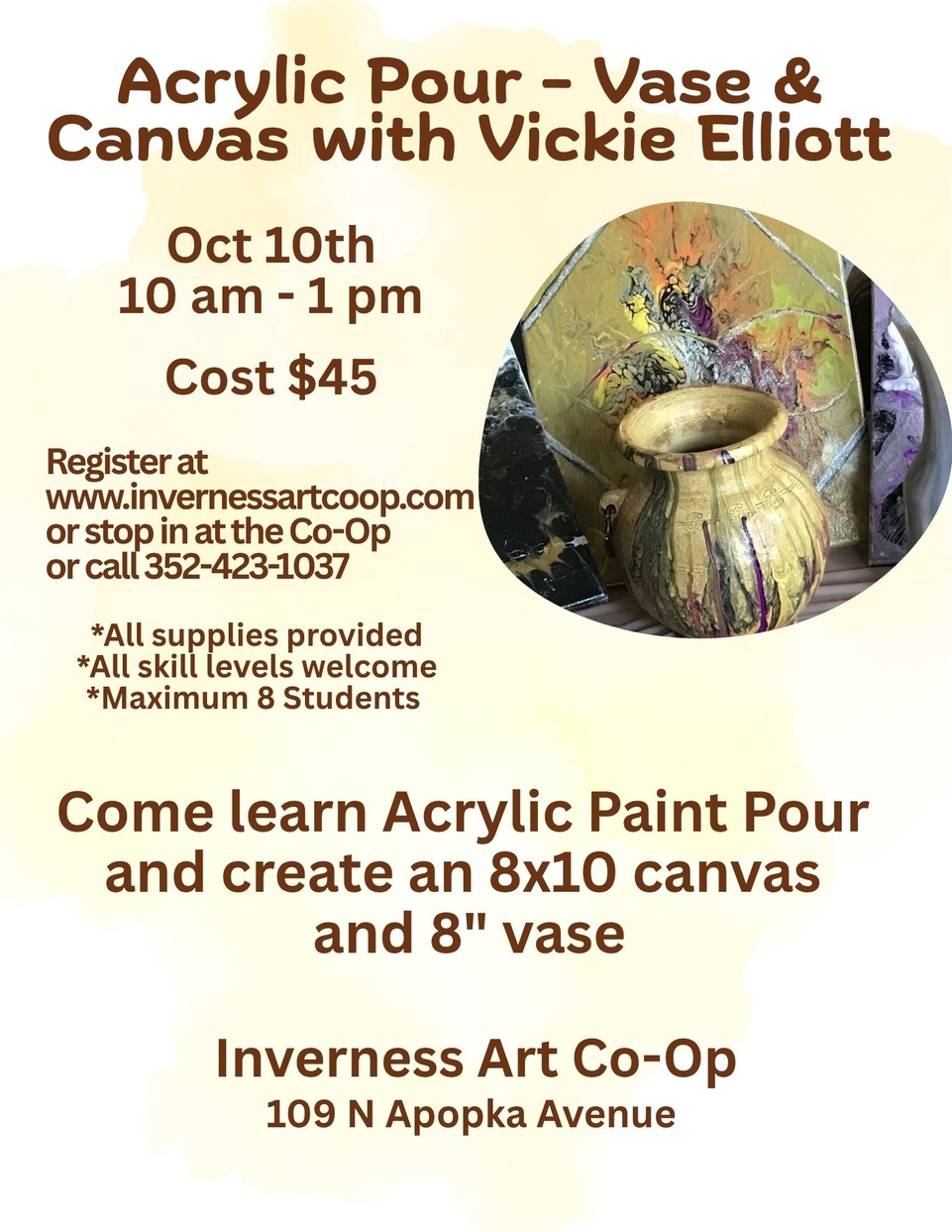 Acrylic Paint Pouring Class - Vase & Canvas