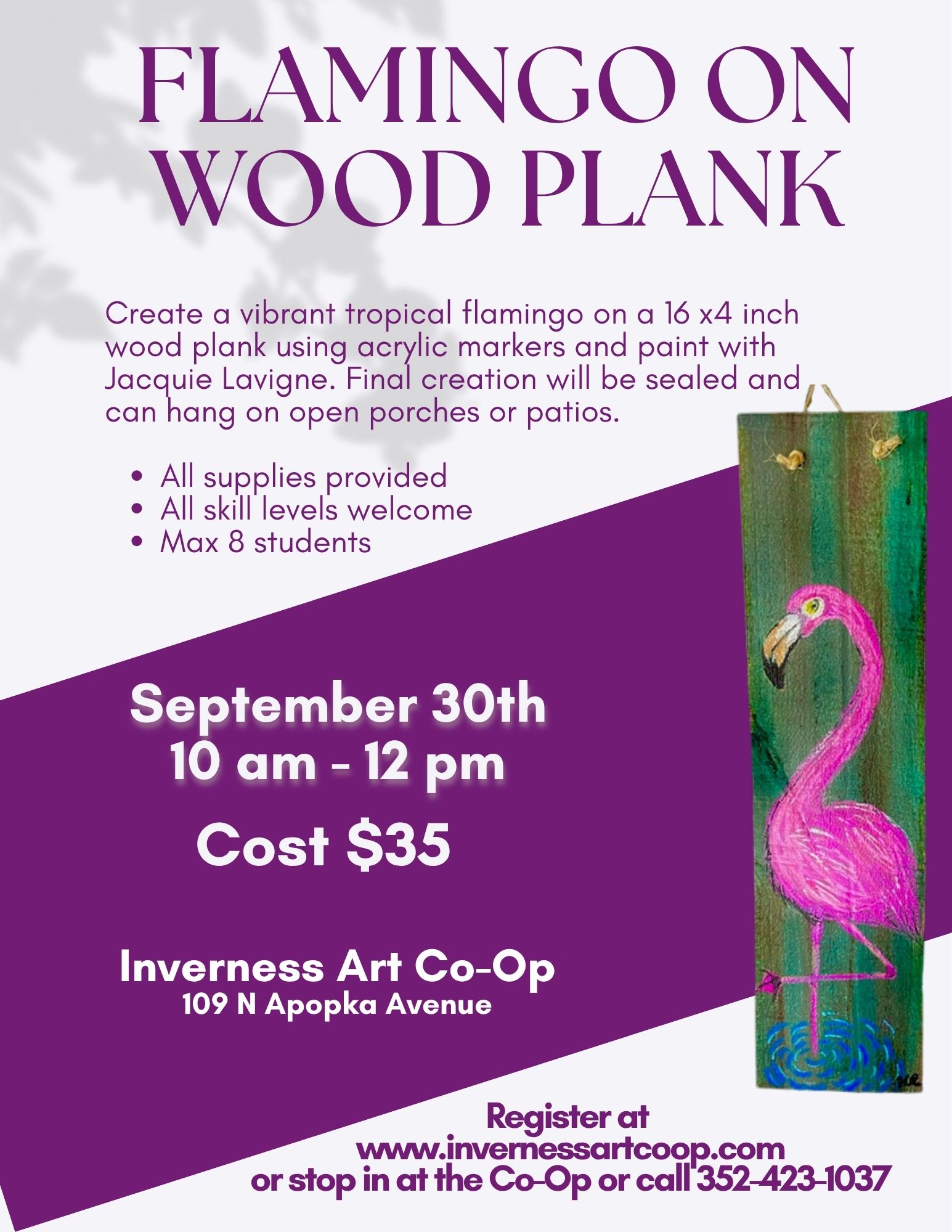 Paint Flamingo on Wood Plank