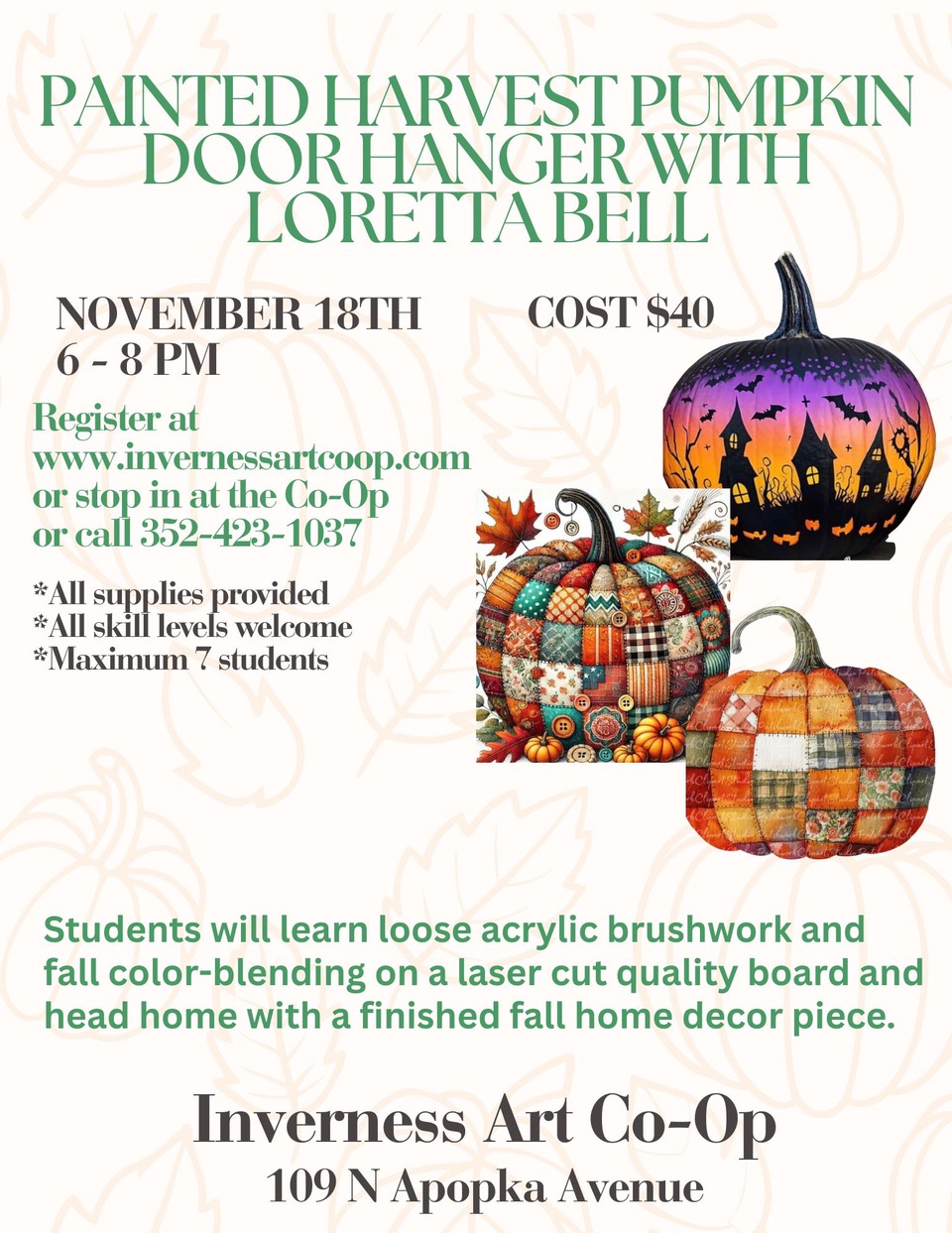 Harvest Pumpkin Door Hanger Painting Class