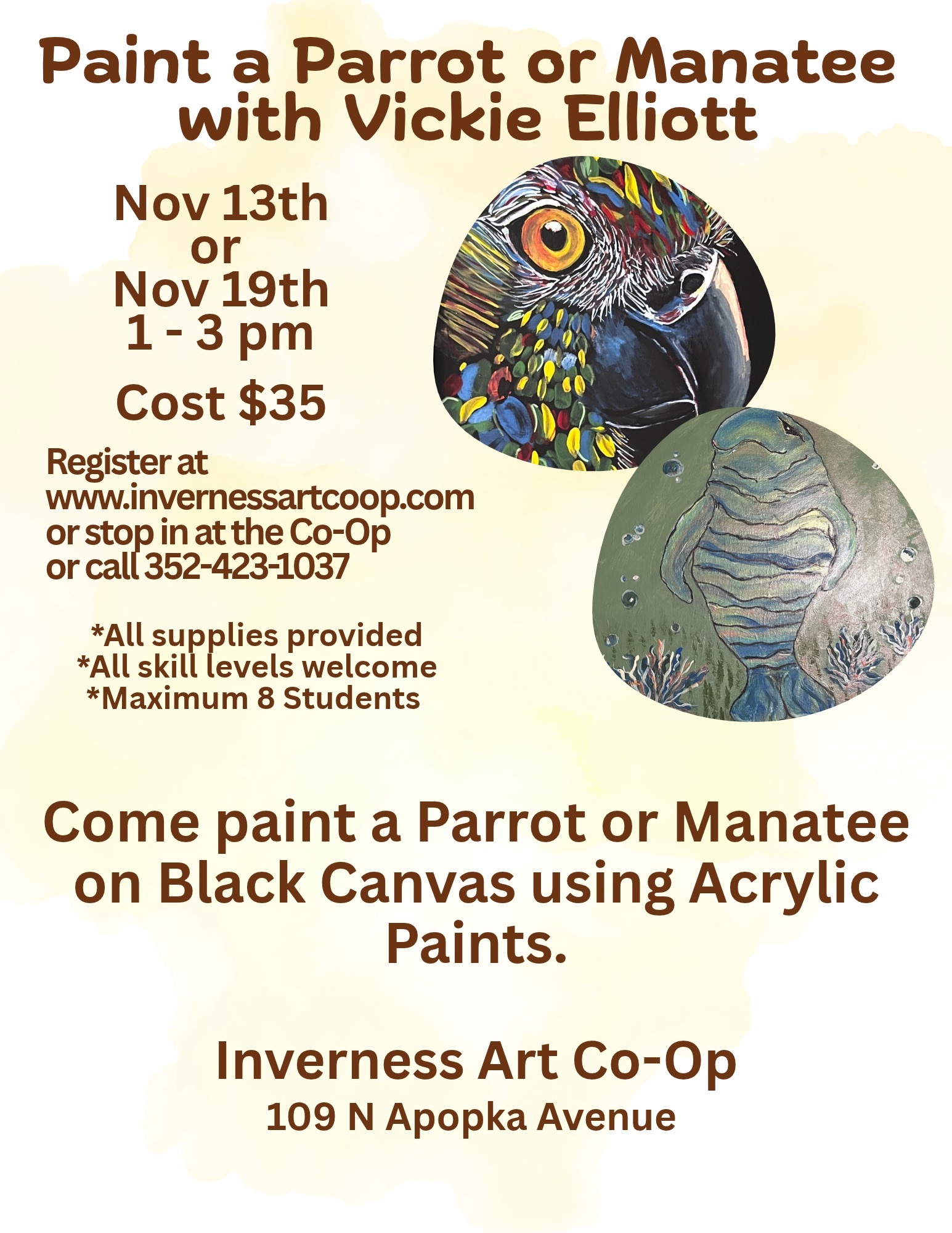 Acrylic Painting on Black Canvas - Parrot or Manatee