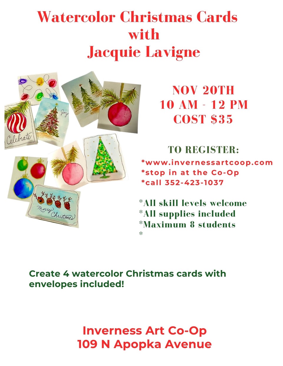 Watercolor Painting Class - Christmas Cards