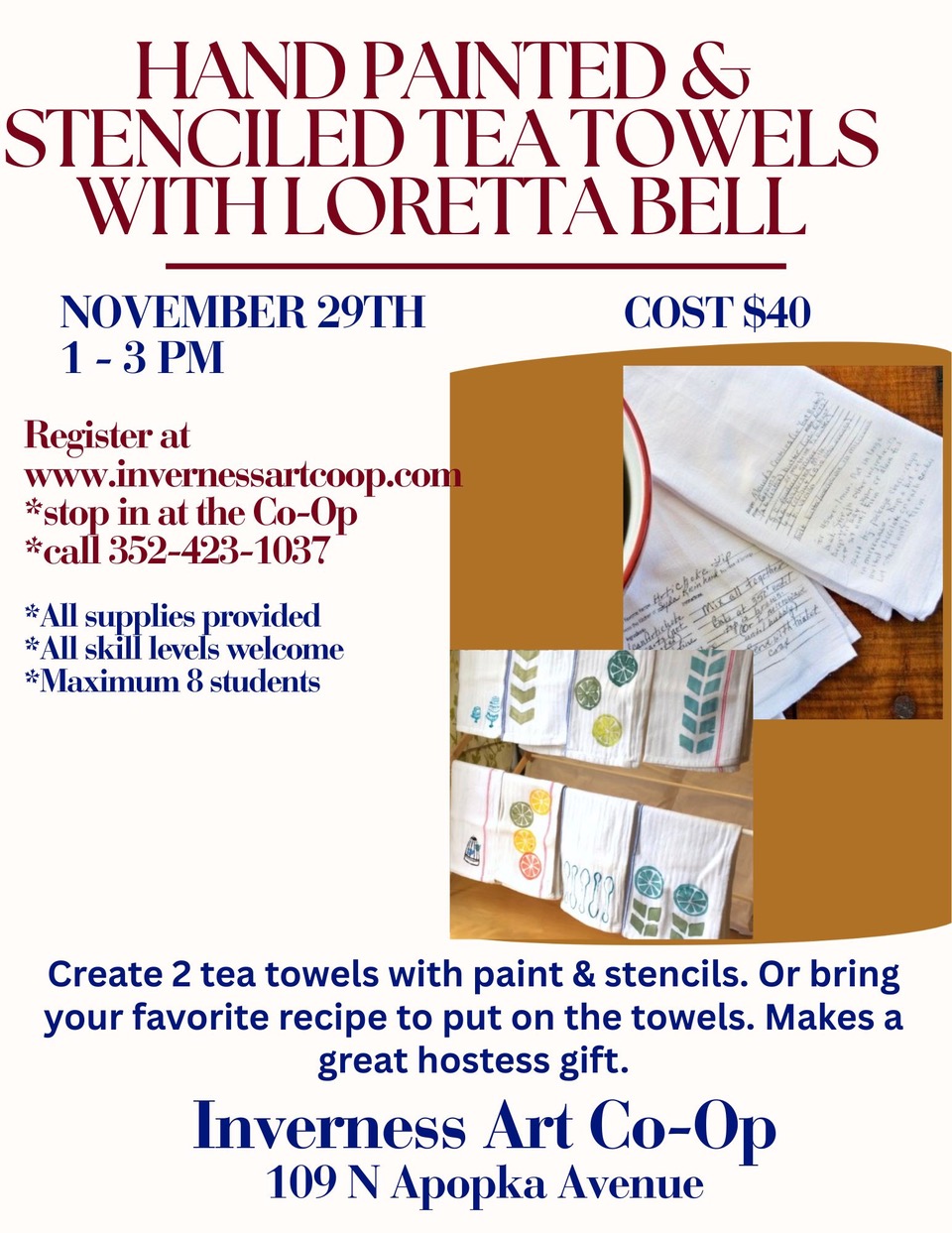 Hand-painted and Stenciled Tea Towels Class
