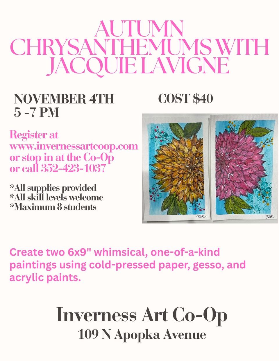 Acrylic and Gesso Painting Class - Autumn Chrysanthemums!