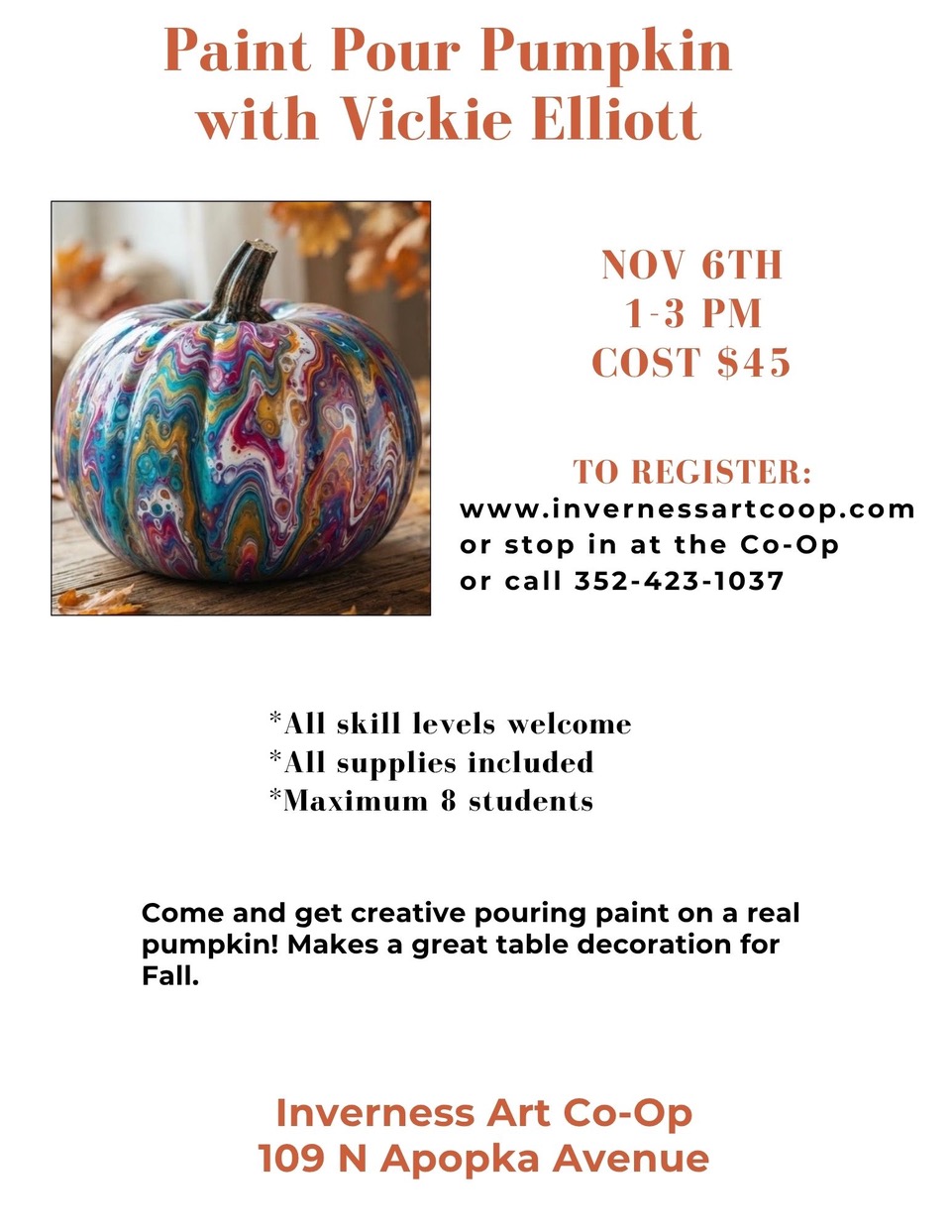 Acrylic Paint Pouring Class - Pumpkin!